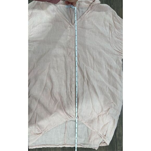 Saga Blush Pink 100% linen Italy Asymmetrical V-Neck Adjustable Cuff Blouse Size - Picture 15 of 16